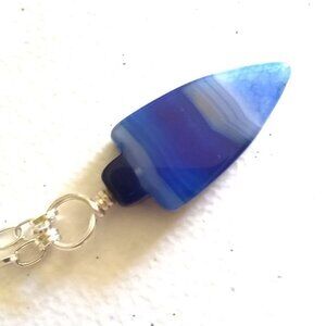 Blue Banded Agate Arrowhead Pendant + 23" Chain! Bold Minimalist & Unique
